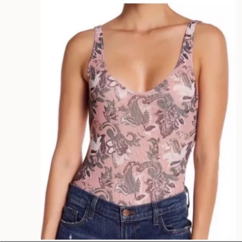 NWT Free People Intimately Floral Mesh Bodysuit in Freesia Pink Women’s SIZE XS